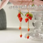 Handmade Polymer Clay Strawberry Dangle Earrings – Long Fruit Chain Earrings - Image 6