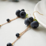 Handmade Polymer Clay Blueberry Dangle Earrings – Long Fruit Chain Earrings - Image 3