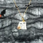 Handmade Resin Ghost Pendant with Pumpkin Necklace - Image 3