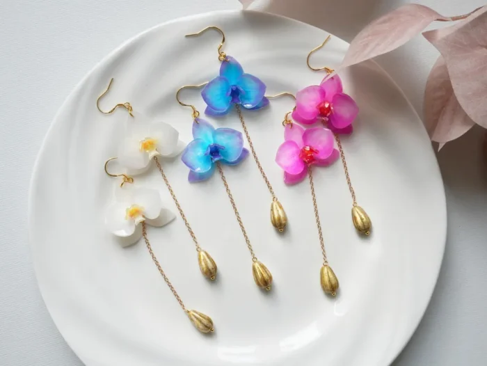 Handmade Orchid Flower Earrings - Image 12