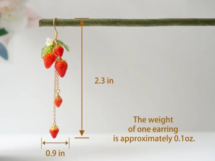 Handmade Polymer Clay Strawberry Dangle Earrings – Long Fruit Chain Earrings - Image 7