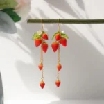 Handmade Polymer Clay Strawberry Dangle Earrings – Long Fruit Chain Earrings