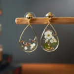 Handmade Resin Pressed Lily Teardrop Earrings