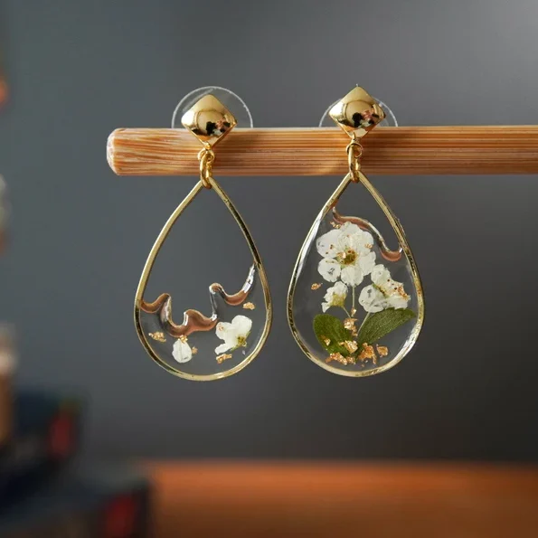 il_794xN.6061905989_itdv Handmade Resin Pressed Lily Teardrop Earrings - Image 1