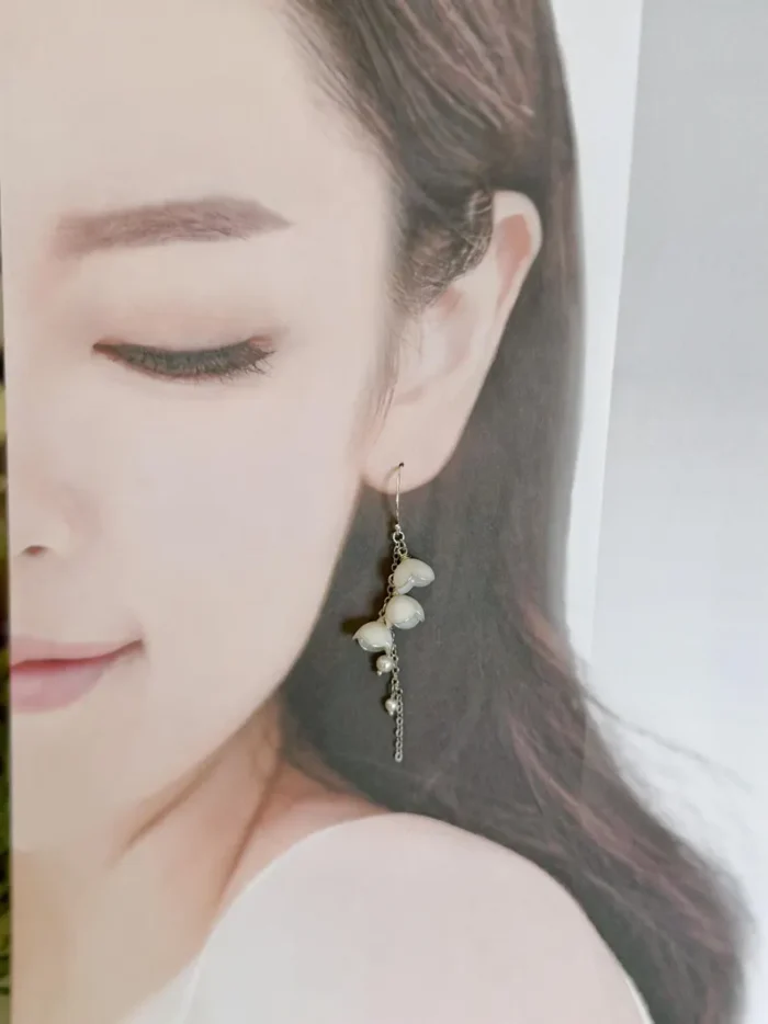 Handmade Resin Lily of the Valley Pearl Drop Earrings - Image 2