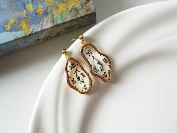 Handmade Resin Dali Melting Clock Earrings | Quirky Salvador Timepiece Jewelry - Image 5