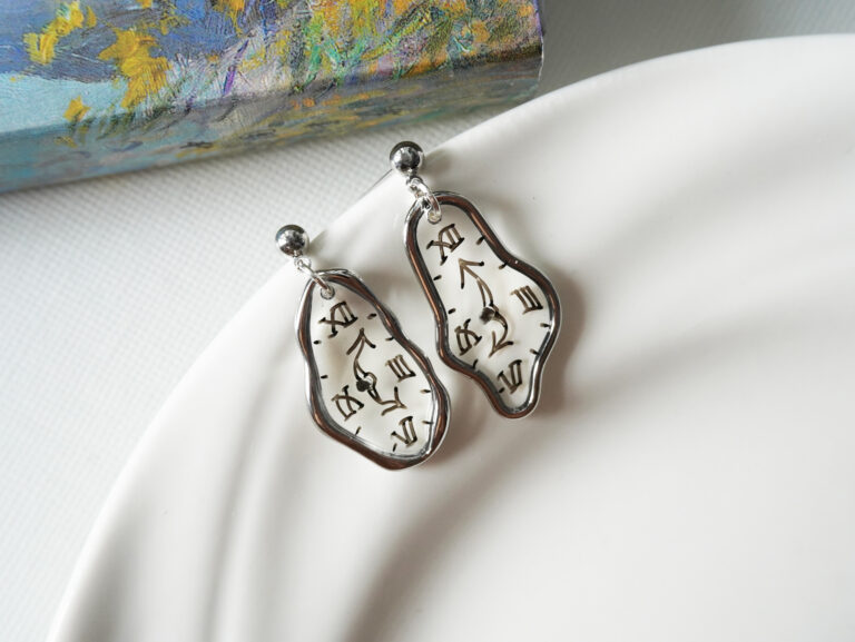 Handmade Resin Dali Melting Clock Earrings | Quirky Salvador Timepiece Jewelry - Image 9