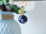 Handmade Galaxy Planet Resin Necklace with Gold Sun Charm