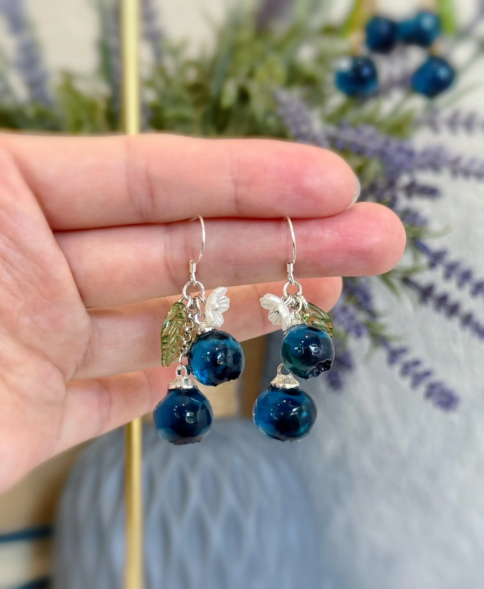 Handmade Blueberry Resin Dangle Earrings – Cute Fruit Jewelry Gift for Her - Image 4